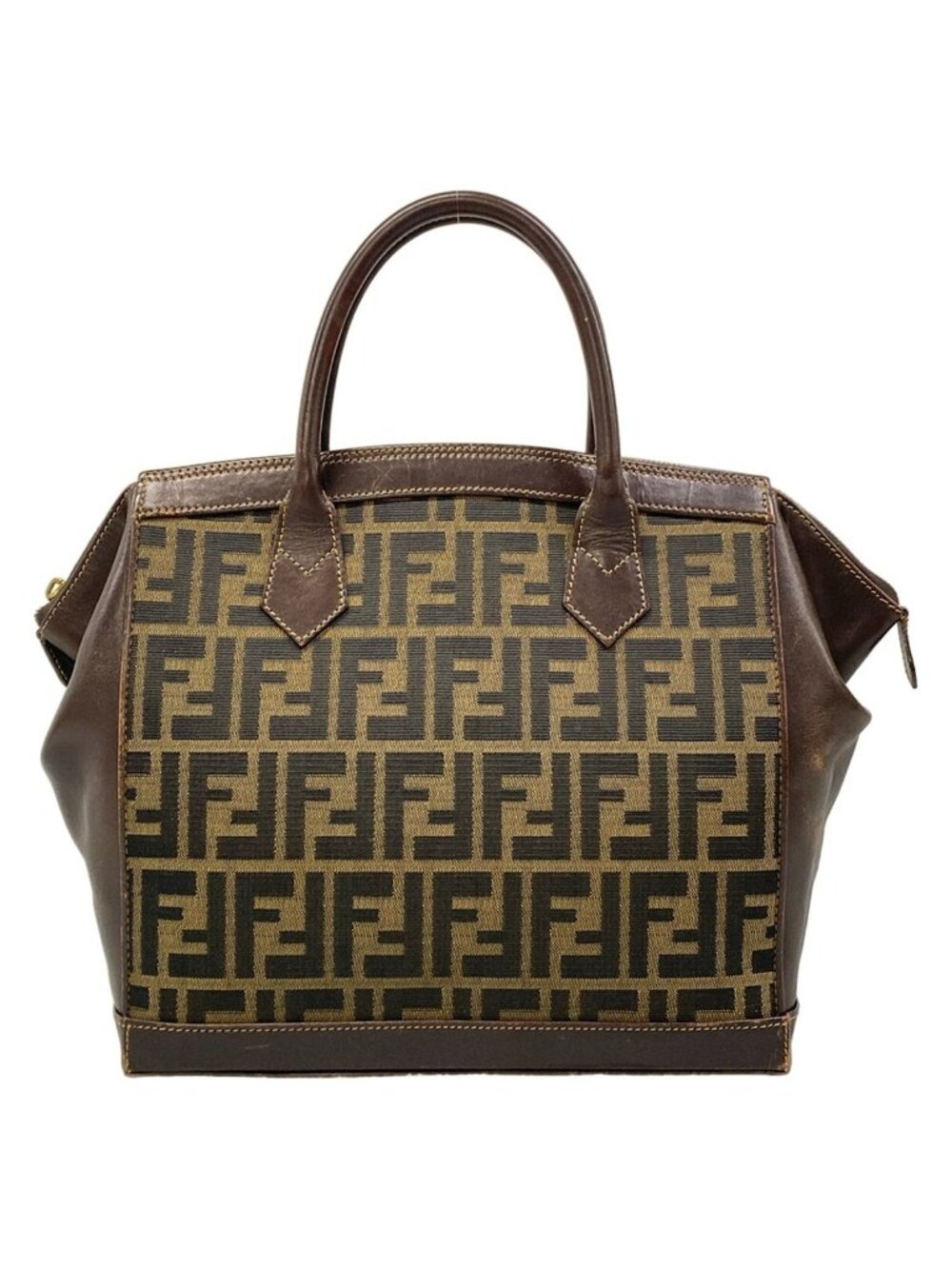 Fendi Handbag Zucca Pattern Dark Brown Leather